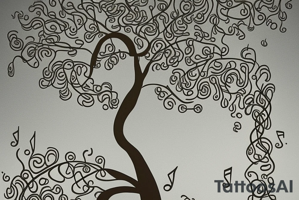 Consider a design featuring a graceful and flowing vine or tree branch representing growth and femininity. Intertwine music notes within the branches to symbolize the harmony and power of music. Use flowing lines to connect the elements, adding a sense of movement and fluidity.

Additionally, you can incorporate symbols of feminine energy such as the moon or a lotus flower to further enhance the design. The moon represents cycles, intuition, and the divine feminine, while the lotus flower symbolizes purity, enlightenment, and beauty tattoo idea