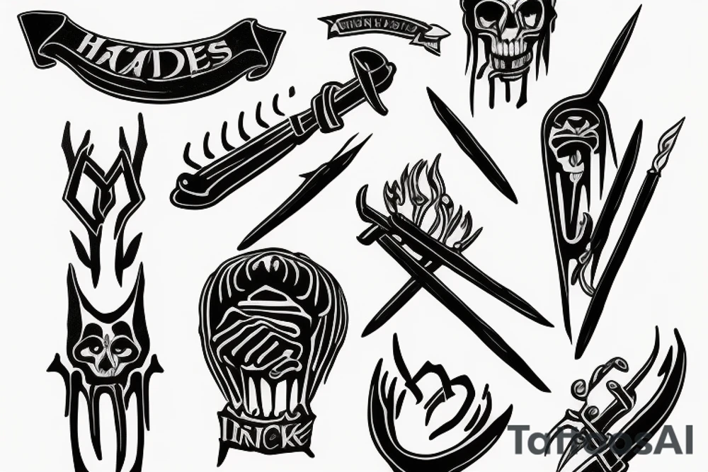 HADES two-pronged implement resembling a pitchfork tattoo idea