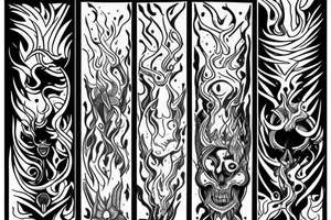 A SPEAR THAT IS IN THE STYLE OF HADES WITH FLAMES COMING OFF OF IT tattoo idea