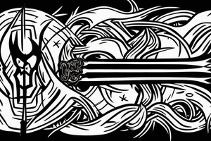 A TWO-PRONGED PITCHFORK THAT IS IN THE STYLE OF GODS WITH FLAMES COMING OFF OF IT tattoo idea