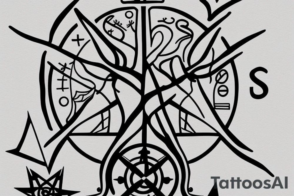 Tree with anchor and compass tattoo idea
