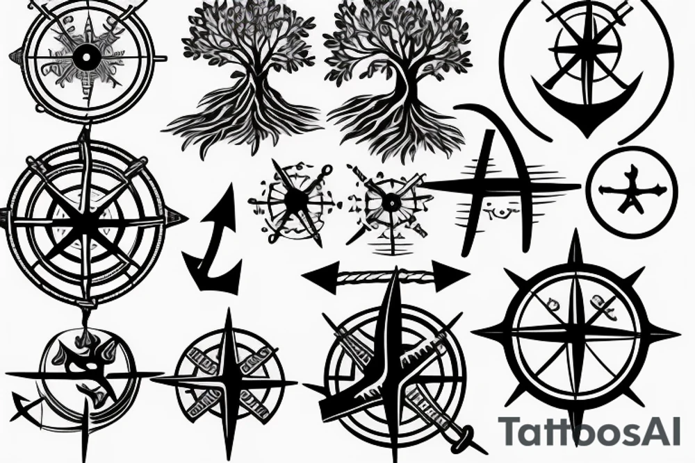 Tree with anchor and compass tattoo idea