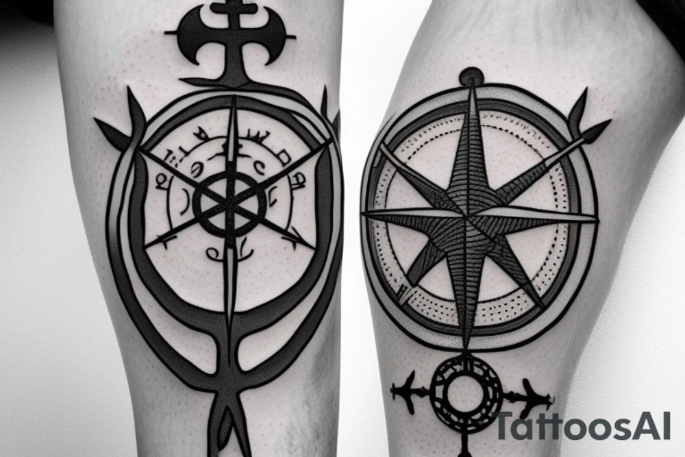 Tree with anchor and compass tattoo idea