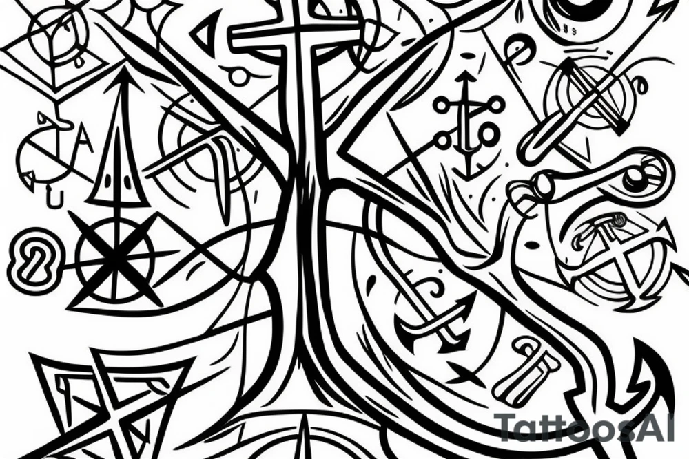 Tree with anchor and compass tattoo idea