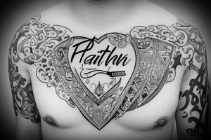 The word "Faith" written inside a heart, not extremely busy tattoo idea