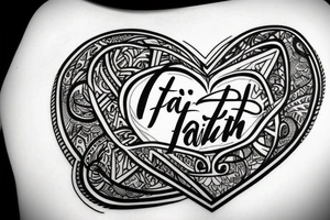 The word "Faith" written inside a heart for the shoulder area tattoo idea