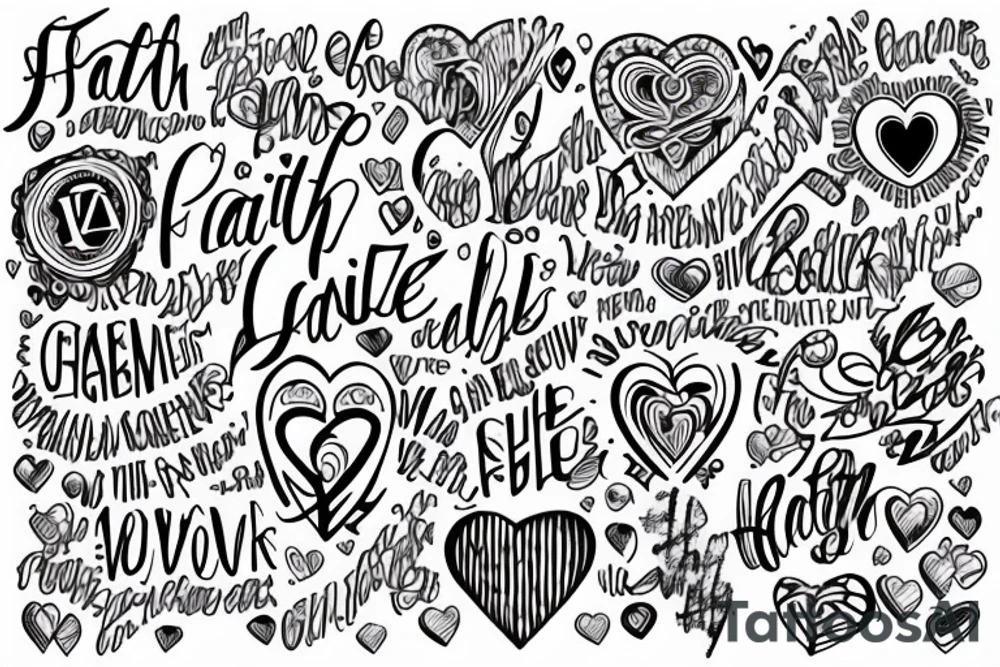 Faith word inside a bit love heart tattoo idea