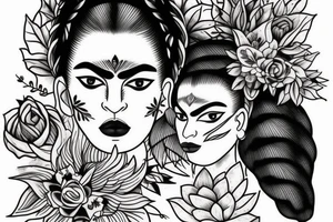 Half of a lioness face with thin, fine lines + feminine quality with light florals added tattoo idea
