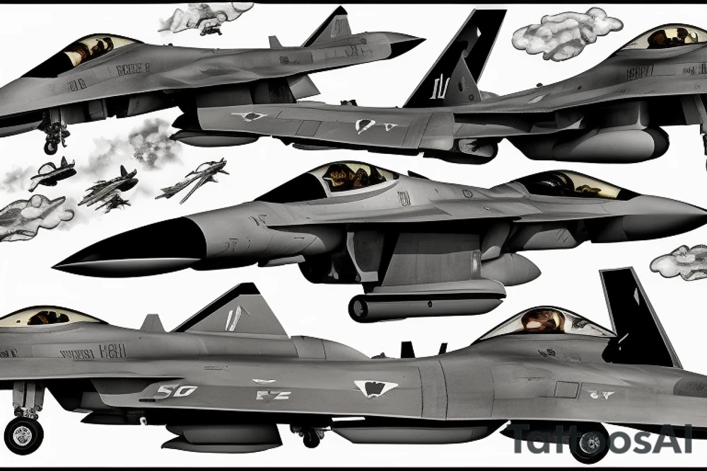 F-22 raptor jet flying through clouds tattoo idea