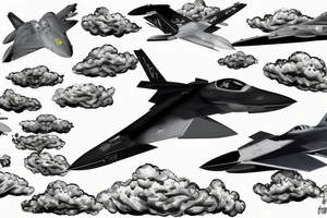 F-22 raptor jet flying through clouds tattoo idea