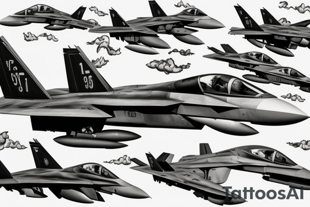 F-22 raptor jet flying through clouds tattoo idea
