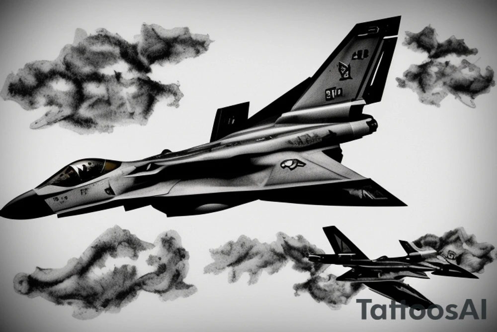F-22 raptor jet flying through clouds tattoo idea