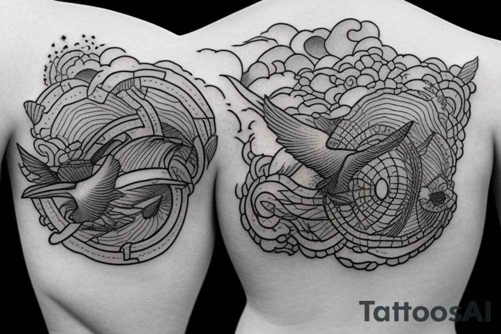 Jet flying through clouds tattoo idea
