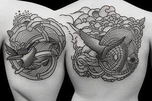 Jet flying through clouds tattoo idea