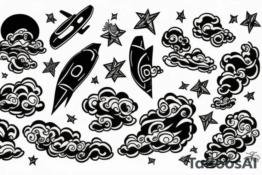 Jet flying through clouds tattoo idea