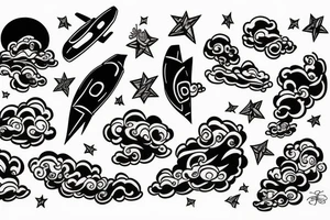 Jet flying through clouds tattoo idea