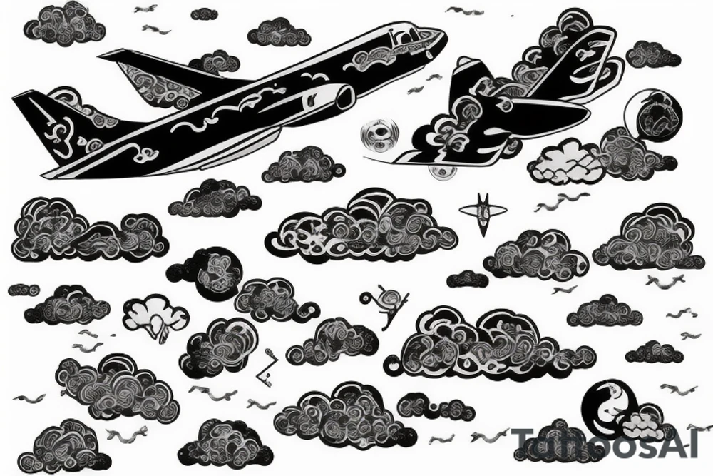 Jet flying through clouds tattoo idea