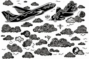 Jet flying through clouds tattoo idea