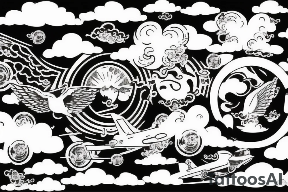 Jet flying through clouds tattoo idea