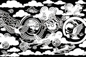 Jet flying through clouds tattoo idea