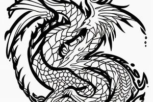 A dragon with open wings and water splashing on both sides, measuring less than 15 cm, minimalist. tattoo idea