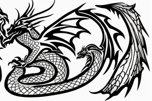 A dragon with open wings and water splashing on both sides, measuring less than 15 cm, minimalist. tattoo idea