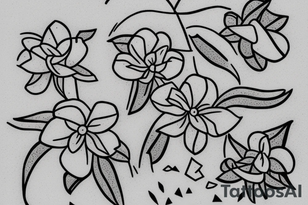 A small jasmine flower, in pointillism, with a background of geometric figures. tattoo idea