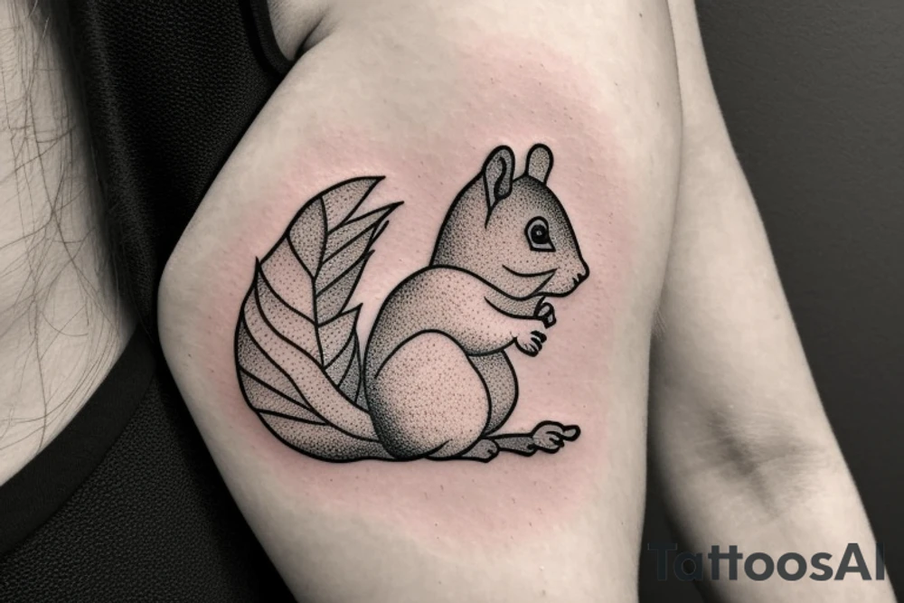 a cute little squirrel with big cheeks with the word "secret" hidden in it, with pointillism tattoo idea