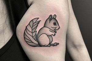 a cute little squirrel with big cheeks with the word "secret" hidden in it, with pointillism tattoo idea