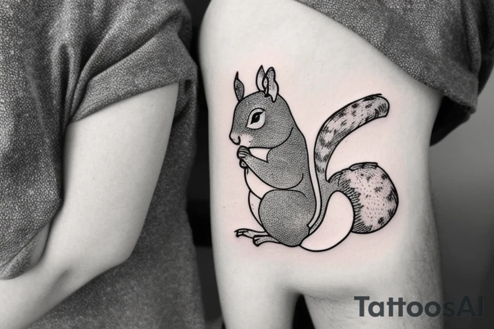 a cute little squirrel with big cheeks with the word "secret" hidden in it, with pointillism tattoo idea