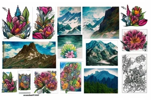 Mountains, flowers, sky, traveling tattoo idea