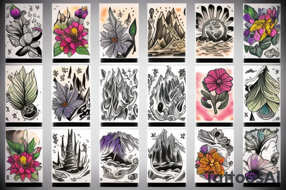 Mountains, flowers, sky, traveling tattoo idea
