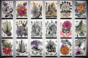Mountains, flowers, sky, traveling tattoo idea