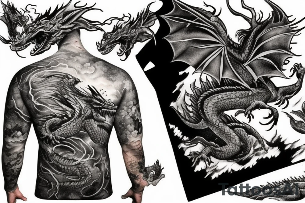 dragon in the mountains tattoo idea