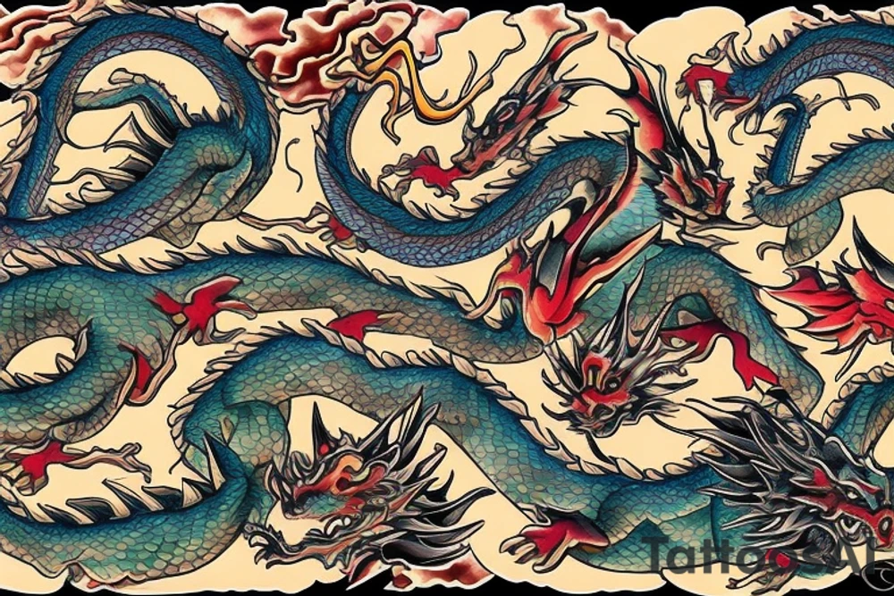 dragon in the mountains tattoo idea