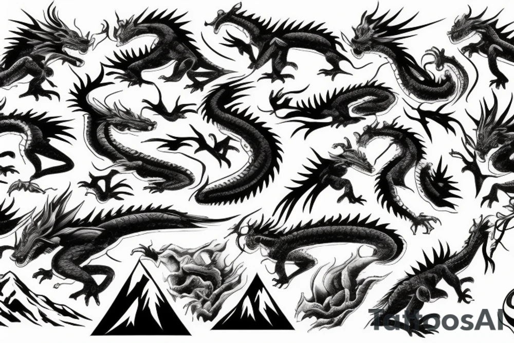 dragon in the mountains tattoo idea