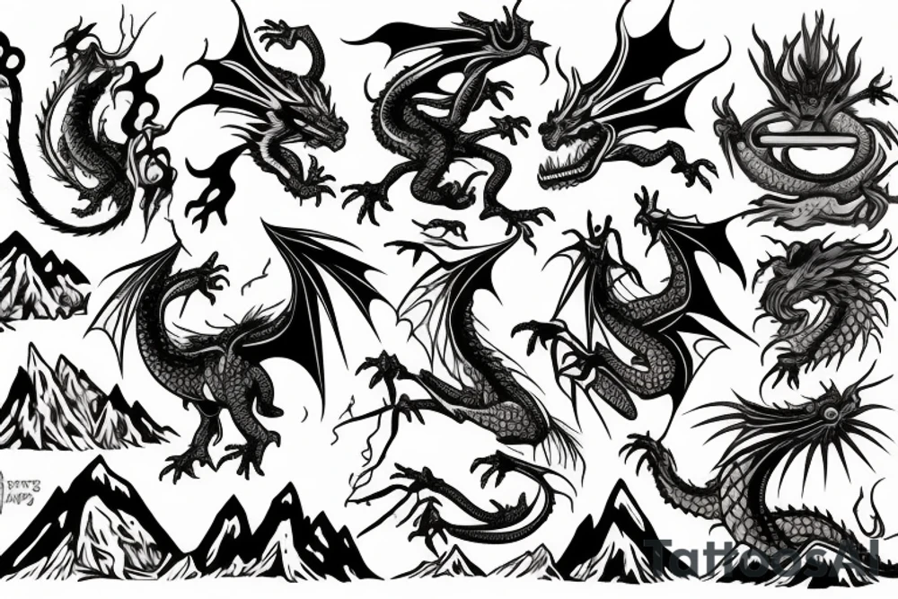 dragon in the mountains tattoo idea