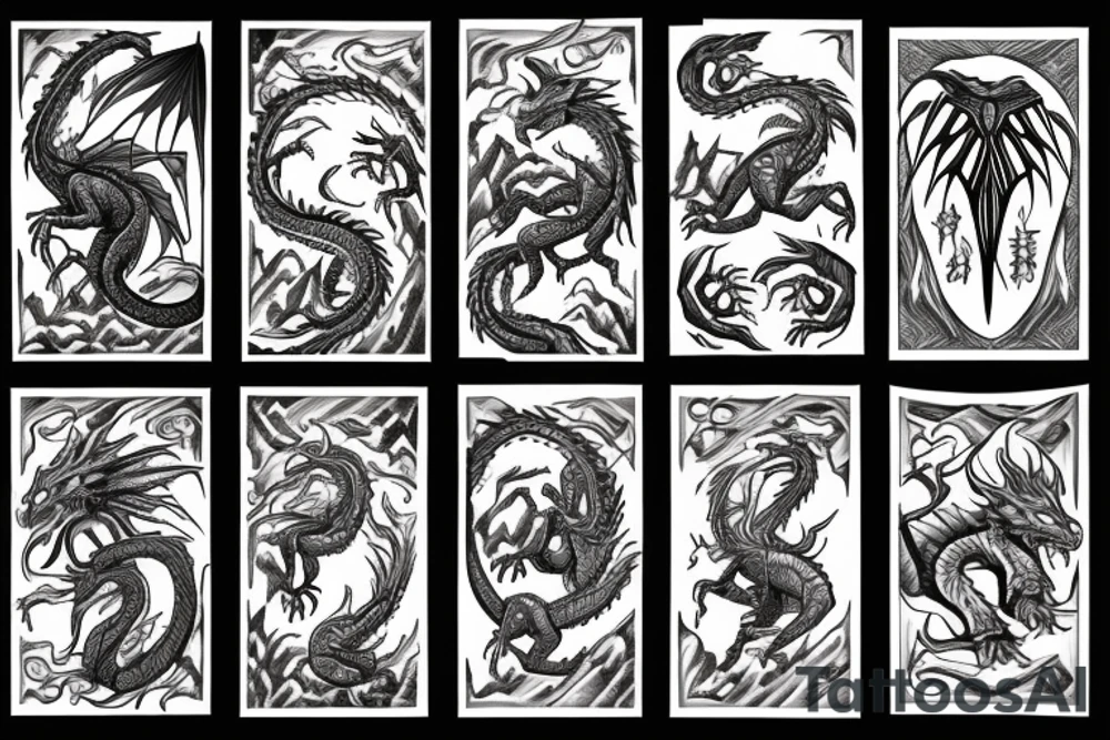 dragon in the mountains tattoo idea