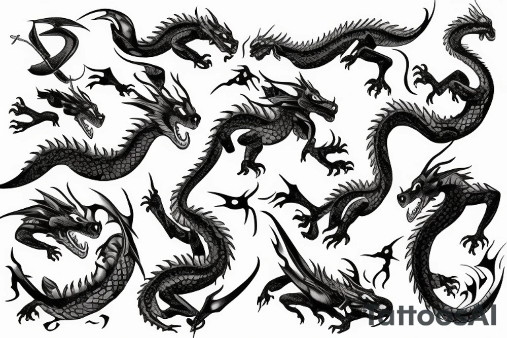 dragon in the mountains tattoo idea