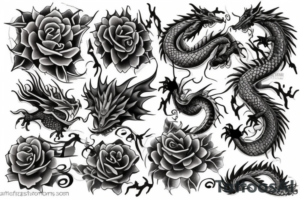 dragon flowers tattoo idea