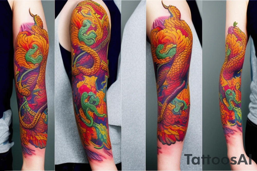 dragon flowers tattoo idea