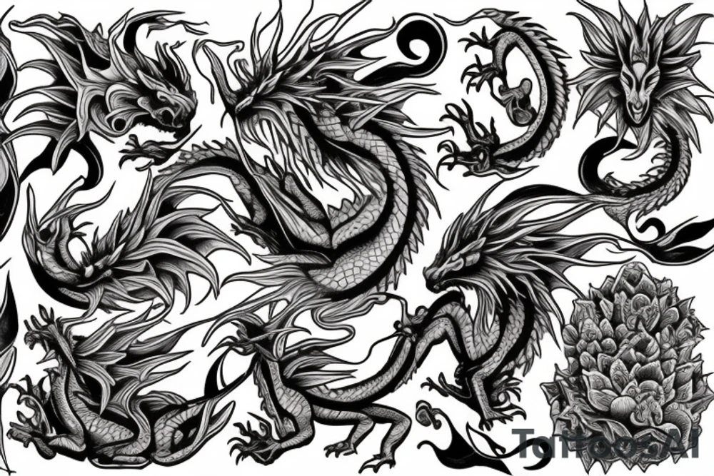 dragon flowers tattoo idea