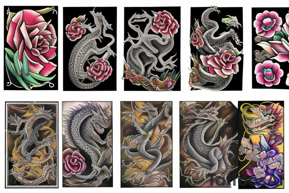 dragon flowers tattoo idea