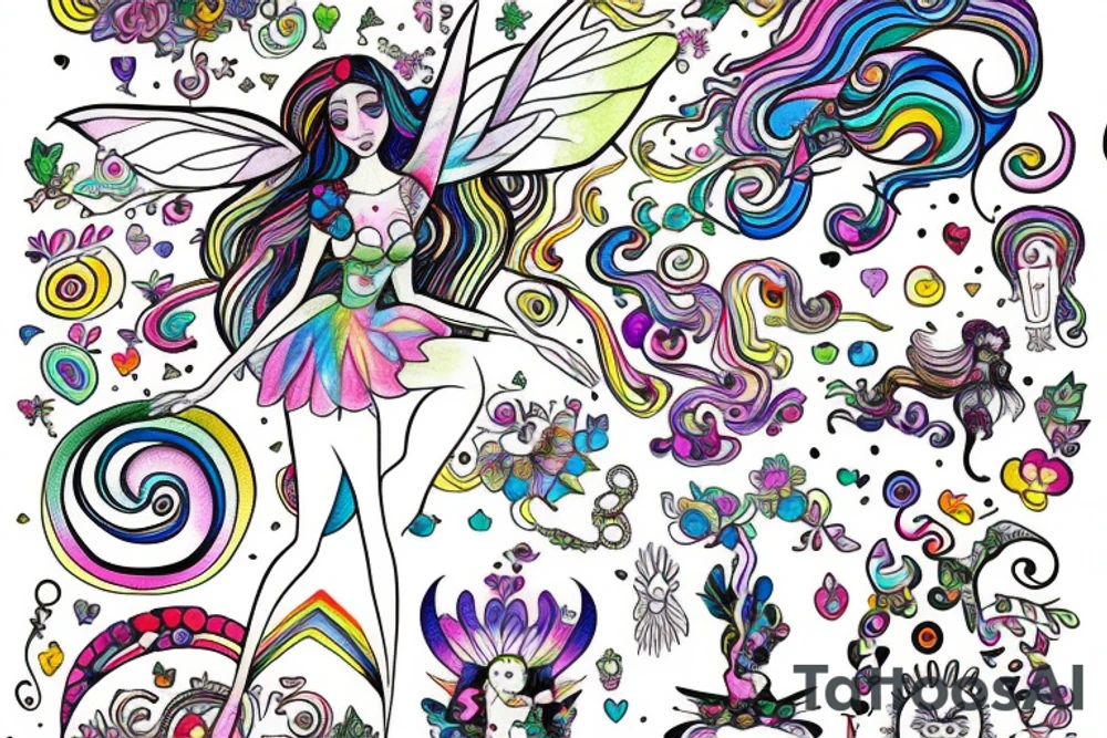 Rainbow fairy lady magical Forrest fairy tattoo idea