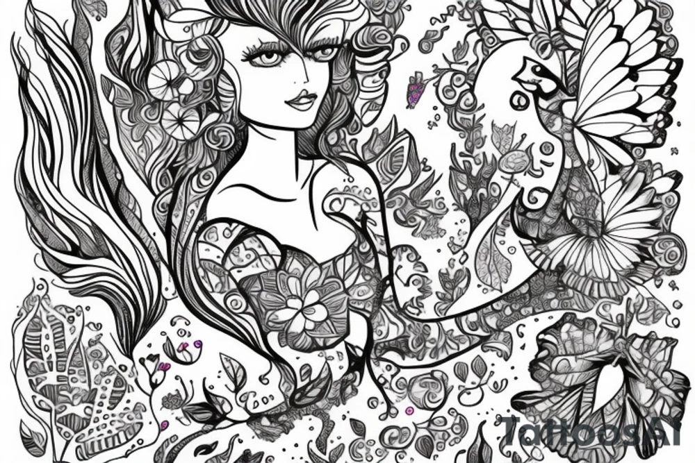 Rainbow fairy lady magical Forrest fairy tattoo idea