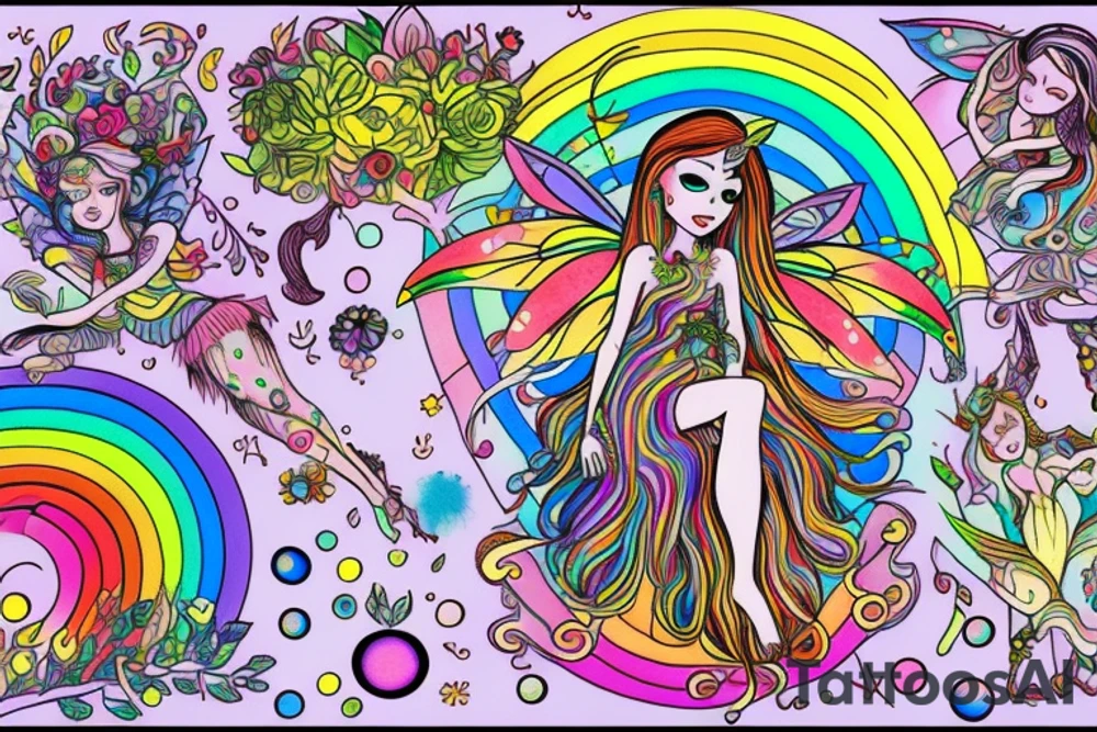 Rainbow fairy lady magical Forrest fairy tattoo idea