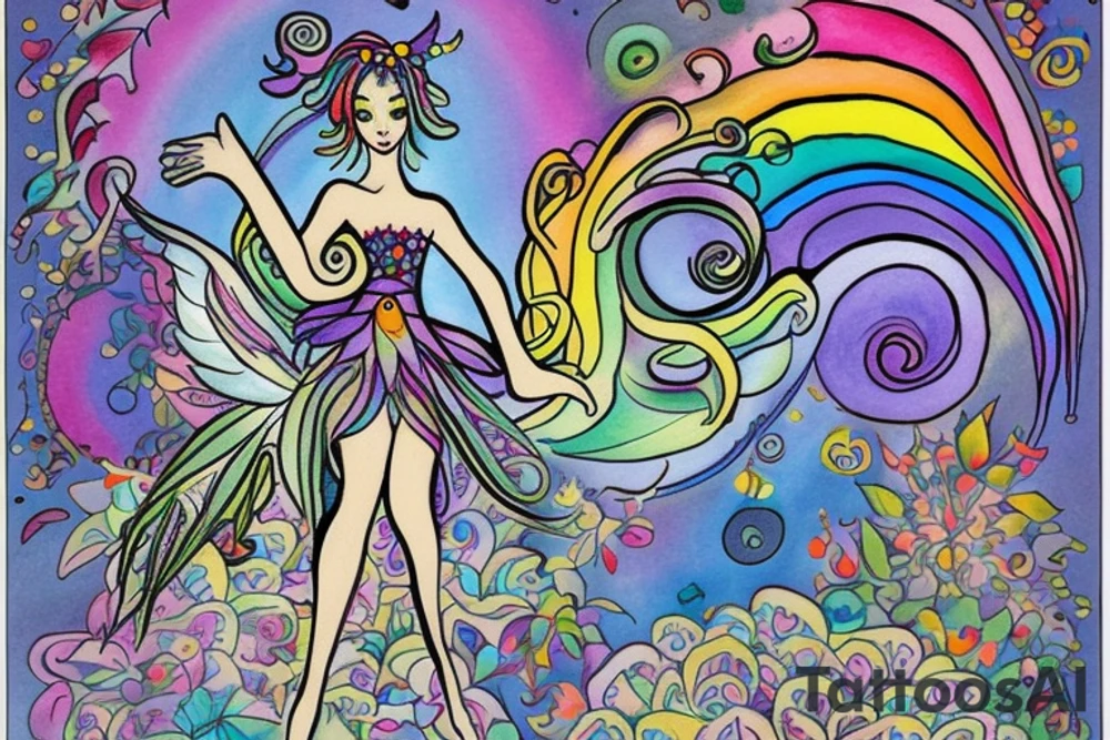 Rainbow fairy lady magical Forrest fairy tattoo idea