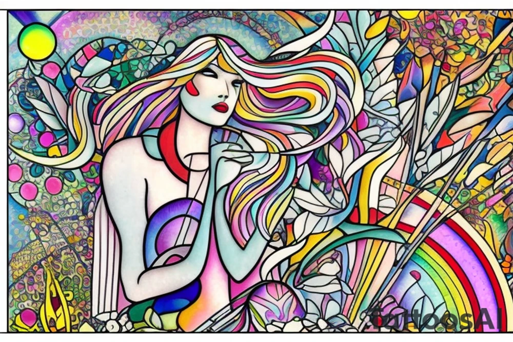 Forrest fairy rainbow lady stained glass tattoo idea