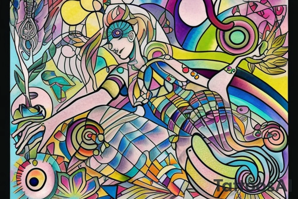 Forrest fairy rainbow lady stained glass tattoo idea