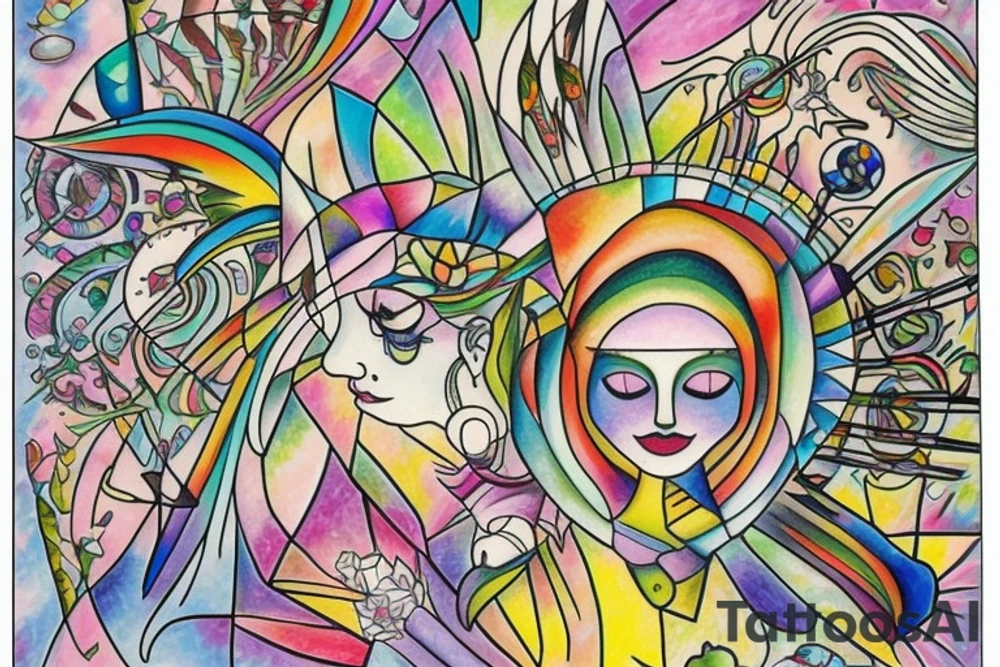 Forrest fairy rainbow lady stained glass tattoo idea
